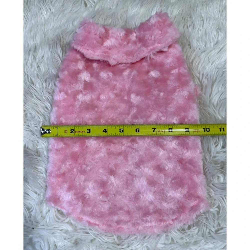 Pink Faux Fur Rosebud Swirl Pet Vest Dog Sweater Small Pink Plush Jacket
